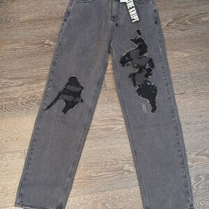 The Kript Grey Distressed Straight Leg Jeans